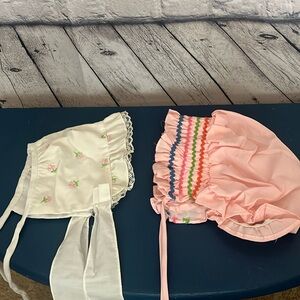 Pink and White Kids Bonnet Set ~ Vintage baby bonnets ~ 2 bonnets